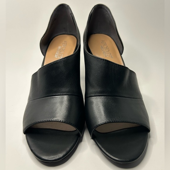 Aerosols Open Toe Slip On Leather Black Block Heel Size 9 - Picture 6 of 12